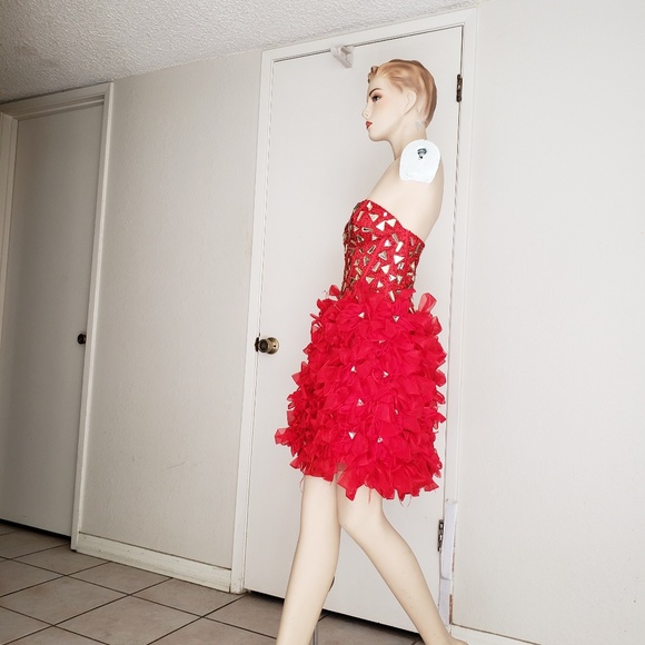 PARTY TIME SHORT prom pageant red silver dress - Picture 3 of 9